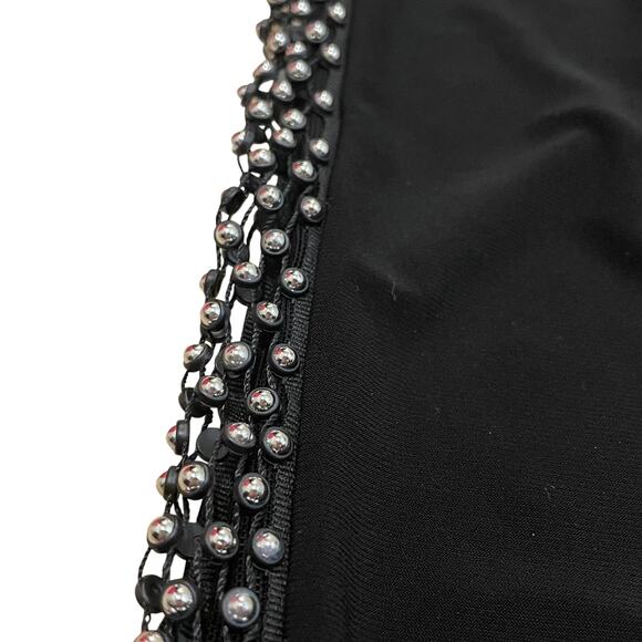 Joseph Ribkoff Black Dress LBD | Silver Beaded Mesh Sleeves, Y2K Glam, NWOT $390 - Picture 3 of 8